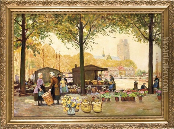 Groser Blumenmarkt In Dordrecht Oil Painting - Hans Herrmann