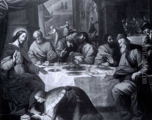 Cristo In Casa Di Marta Oil Painting - Lazzaro Tavarone