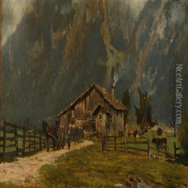 A Valley In The Alps Oil Painting - Peder Mork Monsted
