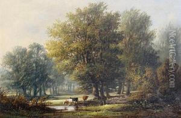 Pastoral Landscapes, A Pair Oil Painting - Thomas Baker Of Leamington