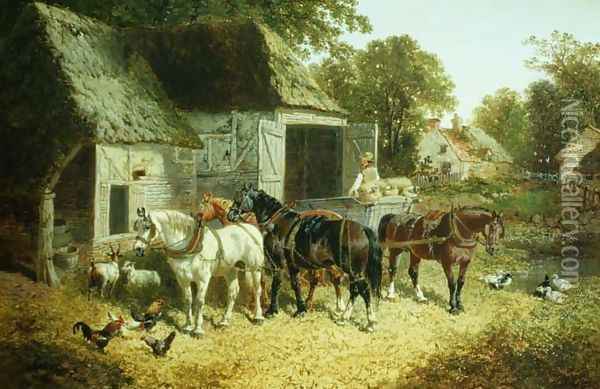 Horses in Harness Oil Painting - John Frederick Herring Snr
