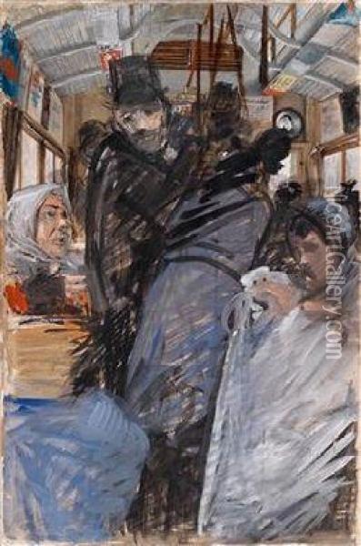 In Der Strasenbahn Oil Painting - Josef Engelhart