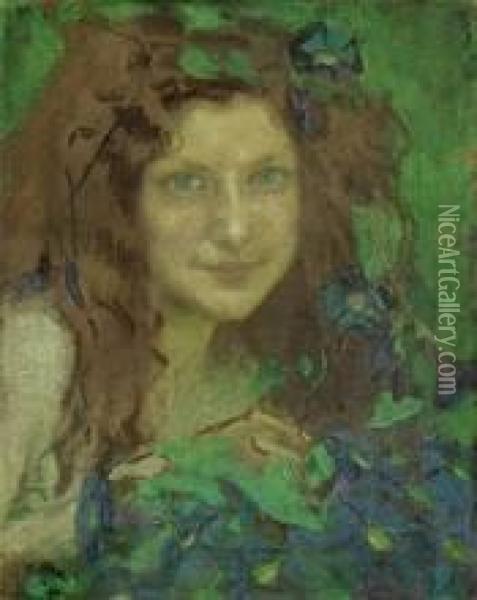 Madchen Mit Blaugrunen Augen Oil Painting - Julie Wolfthorn