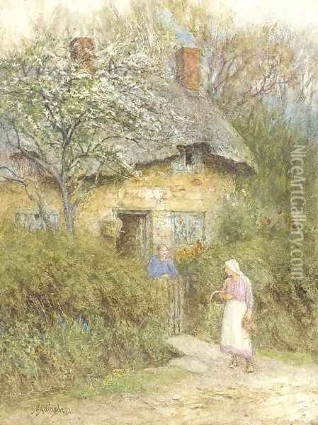 Women at a cottage gate Oil Painting - Helen Mary Elizabeth Allingham