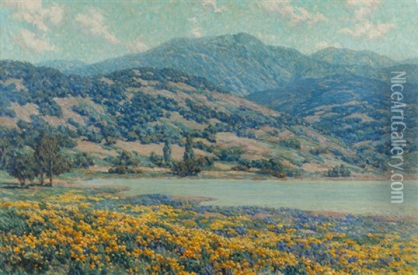 California Landscape With Poppies Oil Painting - Granville S. Redmond