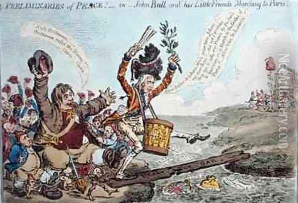 Preliminaries of Peace or John Bull and his Little Friends Marching to Paris 2 Oil Painting - James Gillray