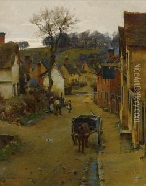 A Village Street Oil Painting - William Teulon Blandford Fletcher