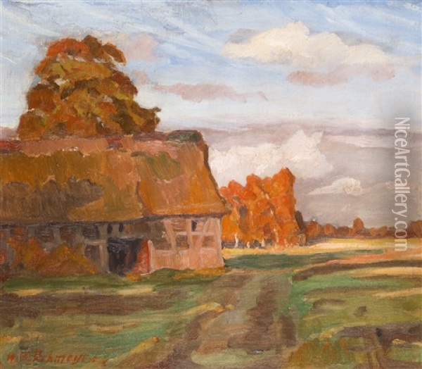 Alte Scheune Im Herbst Oil Painting - Wilhelm Heinrich Rohmeyer