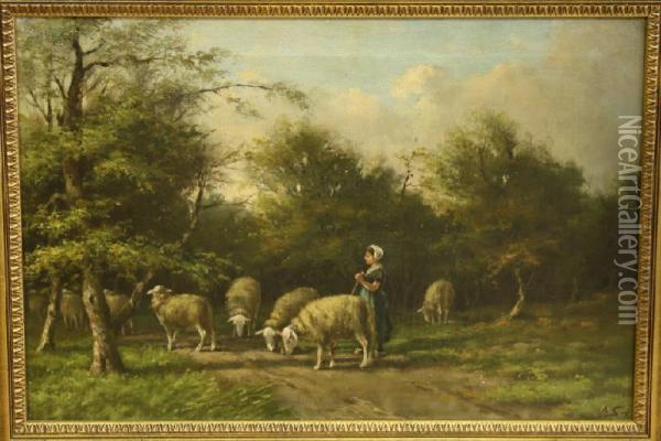De Jonge Schaapsherderin Oil Painting - Adriaan Marinus Geijp