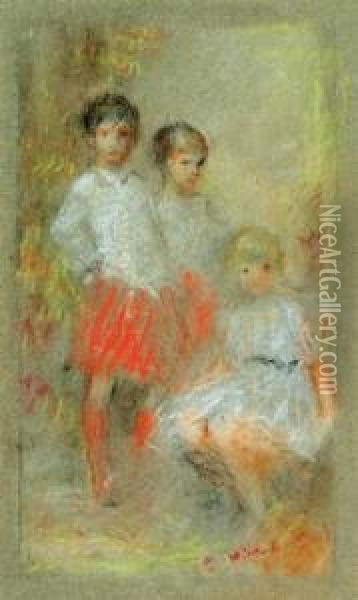 Three Children - Study For A Group Portrait Oil Painting - Herbert James Draper