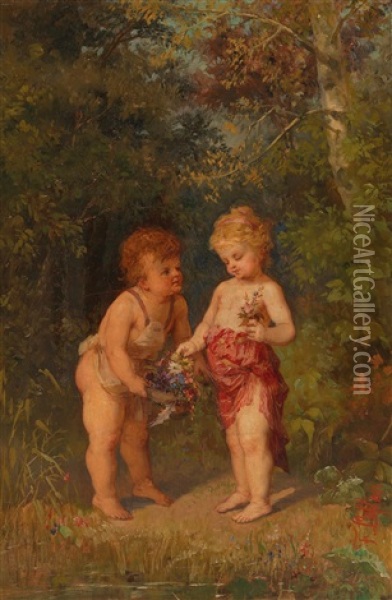 Flower Children Oil Painting - Franz Lefler