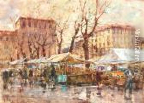 Mercato Dopo La Pioggia Oil Painting - Vittore Antonio Cargnel