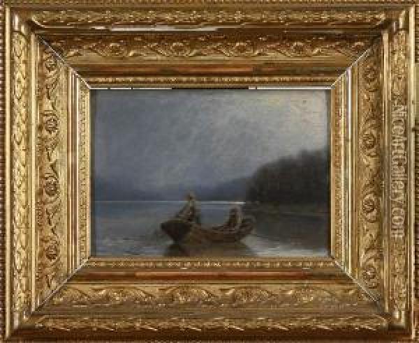 Natfiske, Signerad Och Daterad 1885 Oil Painting - Oscar Ohlson