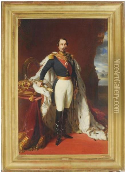 Portrait Of Napoleon Iii, Full-length, In Regal Garb; And Twocompanion Prints Oil Painting - Franz Xavier Winterhalter