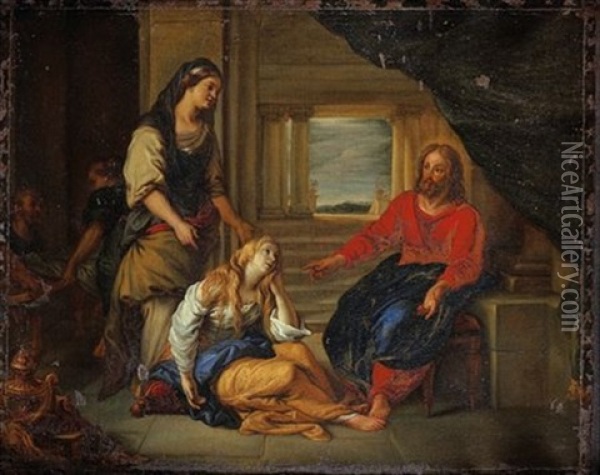 Le Christ Chez Marthe Et Marie Oil Painting - Charles de La Fosse
