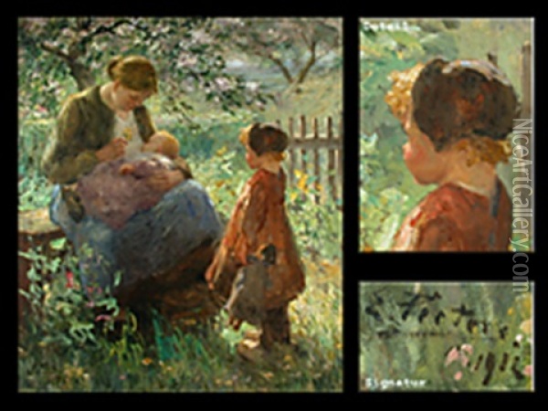 Mutter Und Kind Beim Blumenpflucken Im Garten Oil Painting - Evert Pieters