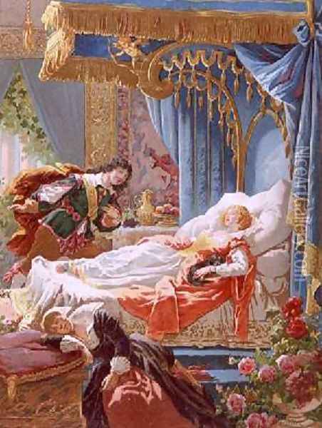 Sleeping Beauty and Prince Charming Oil Painting - Frederic-Theodore Lix