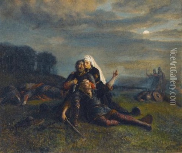 After The Battle Oil Painting - Peter Nicolai Arbo