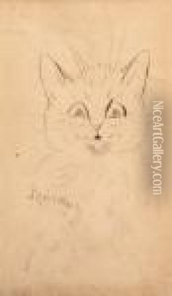 The Wide-eyed Cat Oil Painting - Louis William Wain
