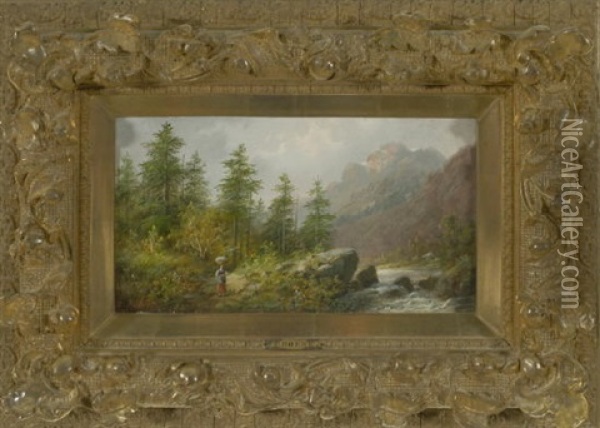 Herbstlandschaft Mit Flusslauf Und Waschetragerin Oil Painting - Edouard Boehm
