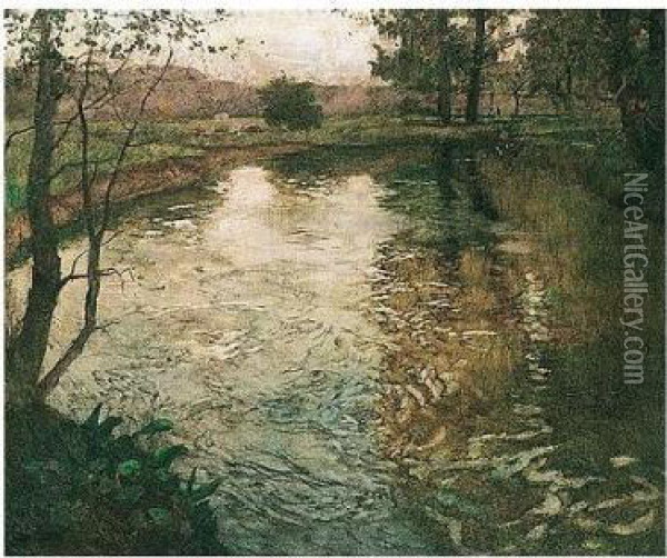 Elvelandskap (the River) Oil Painting - Fritz Thaulow