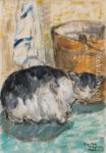 Le Chat Devant Le Seau Oil Painting - Eugeen Van Mieghem