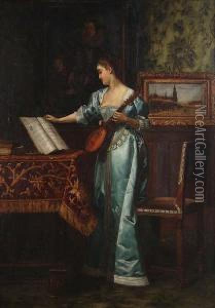 De Muziekles Oil Painting - Florent Willems