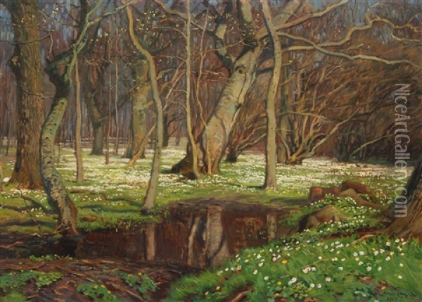 Spring Day In The Woods Oil Painting - Olaf Viggo Peter Langer