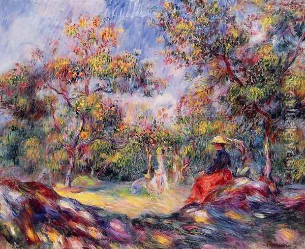 Woman In A Landscape Oil Painting - Pierre Auguste Renoir