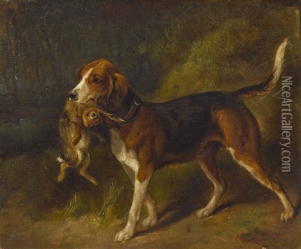 Jagdhund Mit Seinem Kaninchenfang Oil Painting - Benno Raffael Adam