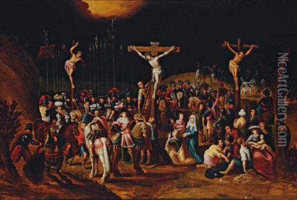 Le Golgotha Panneau Oil Painting - Le Maitre Des Crucifixions