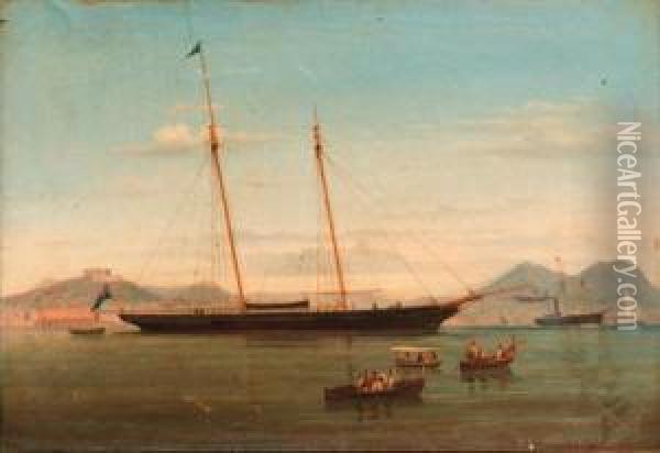A Schooner Yacht Of The Royal Northern Yacht Club Lying At Anchorin Naples Bay Oil Painting - de Simone Tommaso