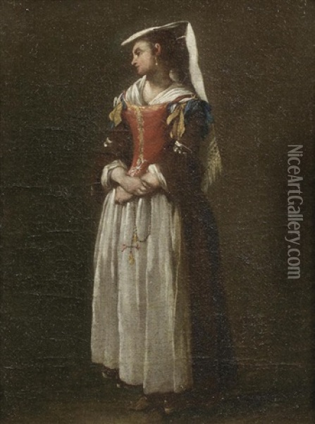 A Standing Female Figure Oil Painting - Jean Barbault