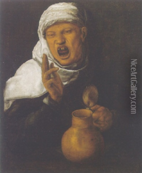 Head Of An Eccentric Old Woman Oil Painting - Pieter Aertsen