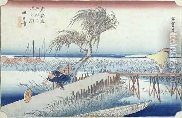 The Hurricane Yokkaichi no44 from the series 53 Stations of the Tokaido Road Oil Painting - Utagawa or Ando Hiroshige