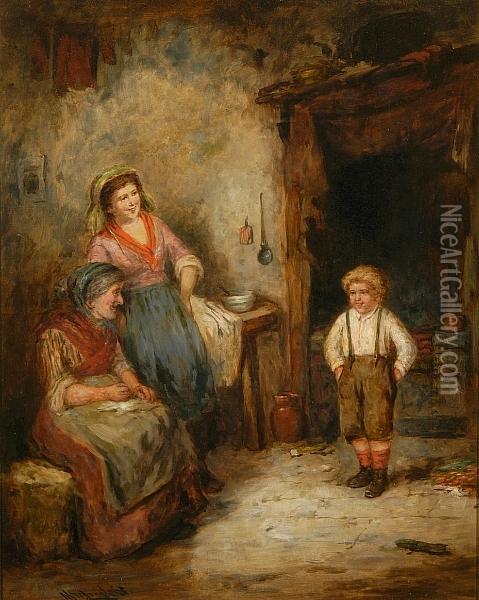 Family In An Interior Oil Painting - Mark W. Langlois