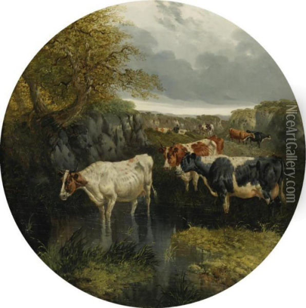 Cattle Watering Oil Painting - John Frederick Herring Snr