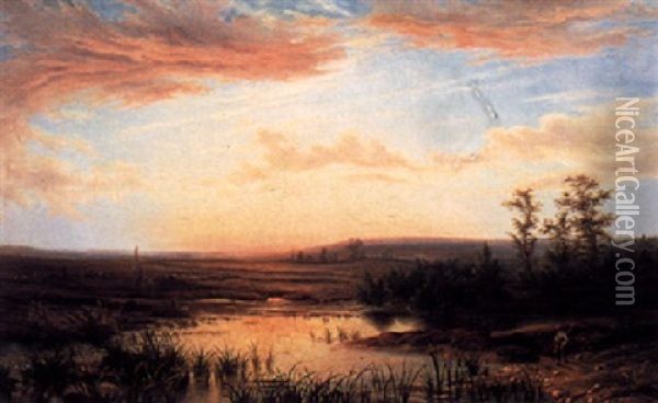 A Hunter At Sunset Oil Painting - Cornelis Lieste