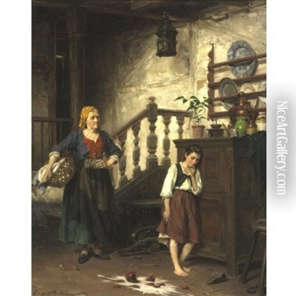 The Broken Milk Pitcher Oil Painting - Gerard Jozef Portielje