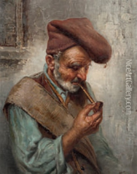 Alter Italiener Mit Tabakpfeife Oil Painting - Raffaele Frigerio
