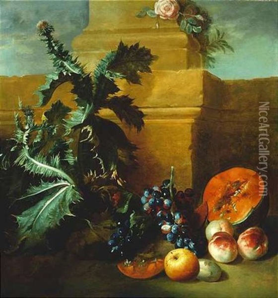 Stilleben Mit Fruchten Und Einer Bluhenden Distel Oil Painting - Jean-Baptiste Oudry