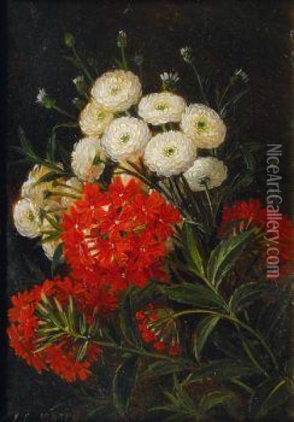 Weise Chrysanthemen Und Roter Phlox Oil Painting - Johan Laurentz Jensen