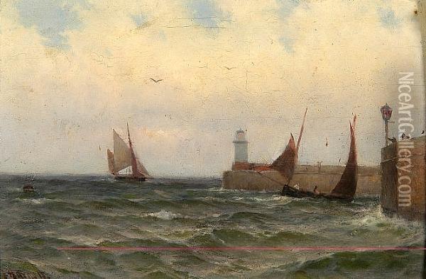 Boats Off The Pier Oil Painting - B. J. Harnett