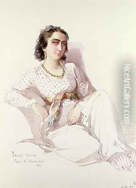 Hadice Hanim - lady from Istanbul, 1852 Oil Painting - Amadeo Preziosi