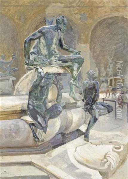 The Fountain Of Neptune, Piazza Signoria, Florence Oil Painting - Wilhelm Otto Peters