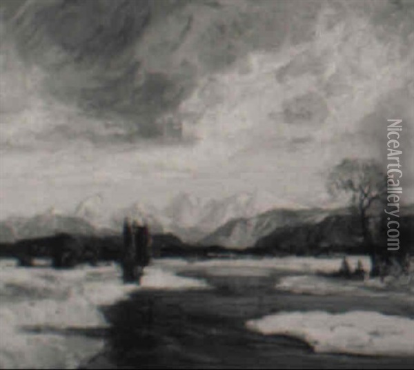 River And Mountains In Winter Oil Painting - Carl Rudolph Krafft