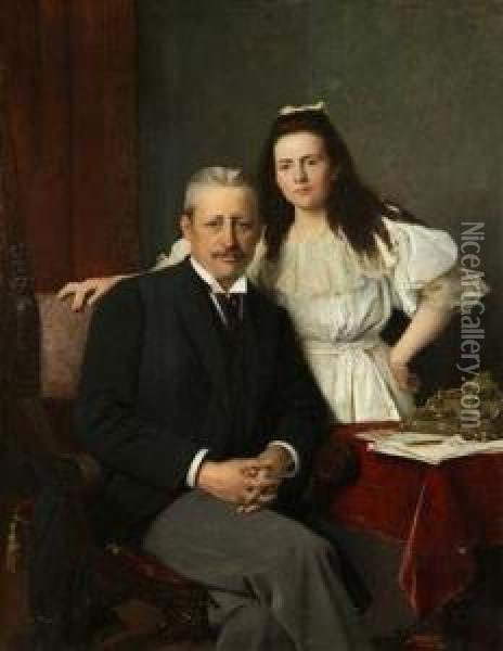 A Portrait Of Count Seldern And Hisdaughter Oil Painting - Vaclav Brozik