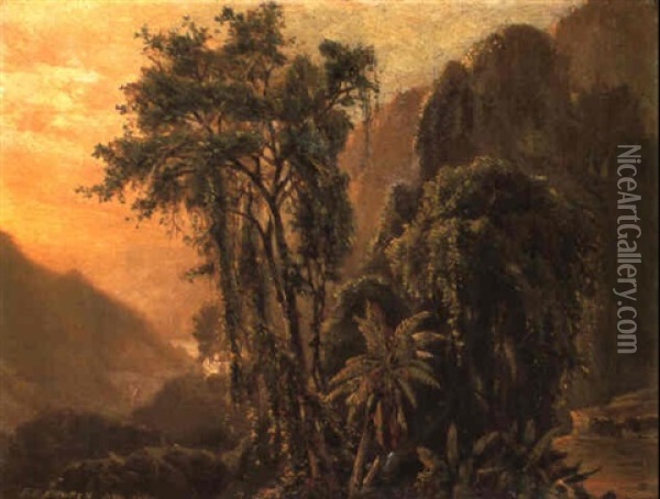 A Glimpse Of The Caribbean Sea From The Jamaica Mountains Oil Painting - Frederic Edwin Church
