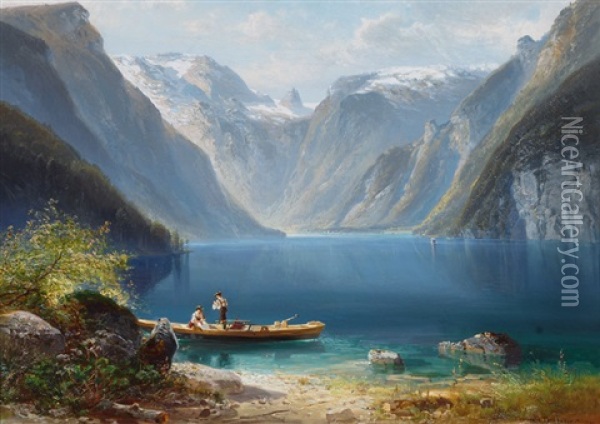 Konigssee In Bavaria Oil Painting - Ferdinand Feldhuetter