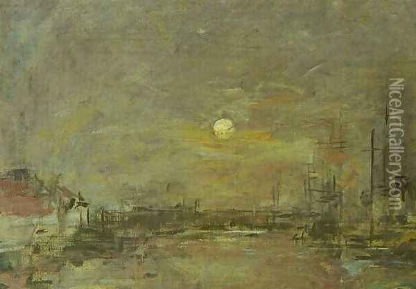 Twilight over the Basin of Le Havre Oil Painting - Eugene Boudin